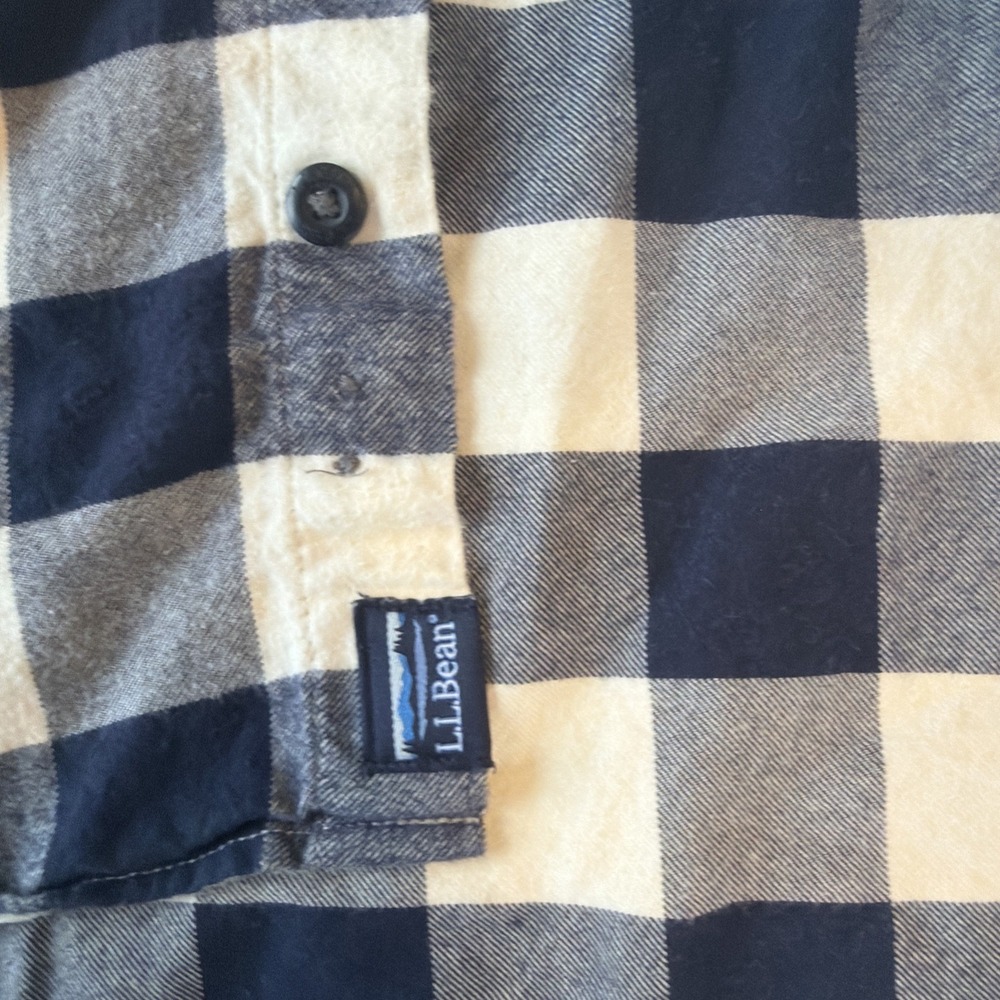 LL Bean Flannel Shirt Blue & White Lumberjack Plaid Organic Cotton Adult 3XL-Reg - Picture 4 of 5